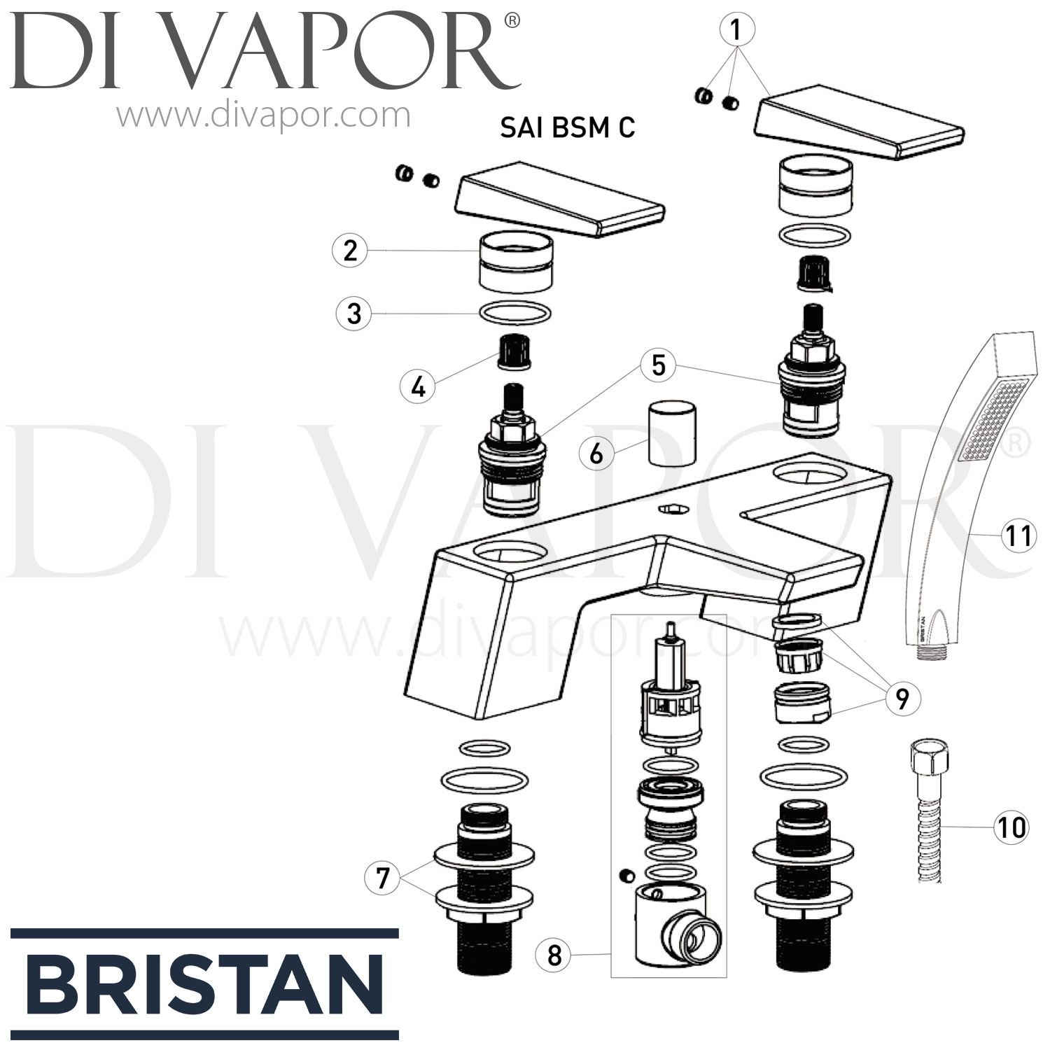 Bristan SAI BSM C Sail Bath Shower Mixer Spare Parts